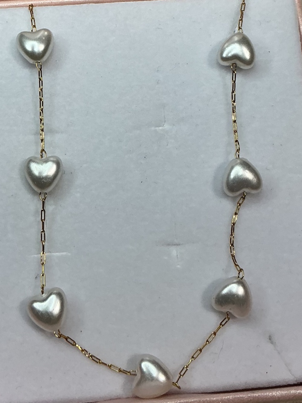 Heart Shaped Pearl Station Gold Necklace  Hypoallergenic Choker